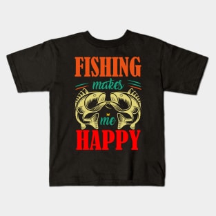 Fishing makes me happy typography t-shirt Kids T-Shirt